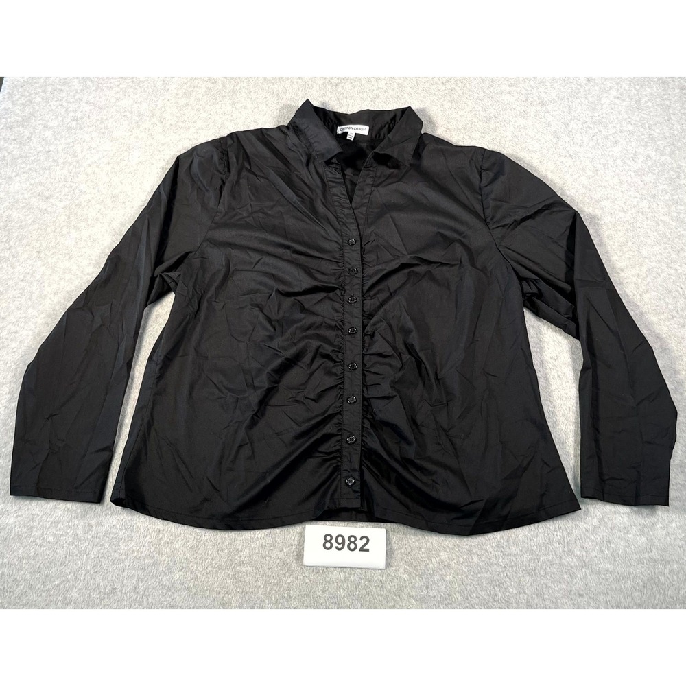Cotton Candy Blouse Top Womens 3X Black Cotton Stretch Button Down Ruched Casual